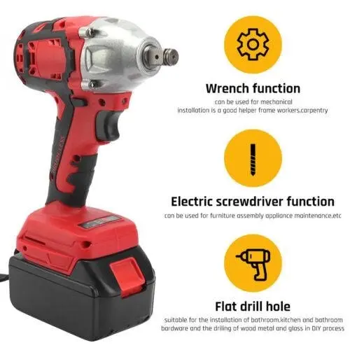 Cordless Power Impact Wrench Brushless Rattle Gun Drill Tool Socket w/ 2 Battery