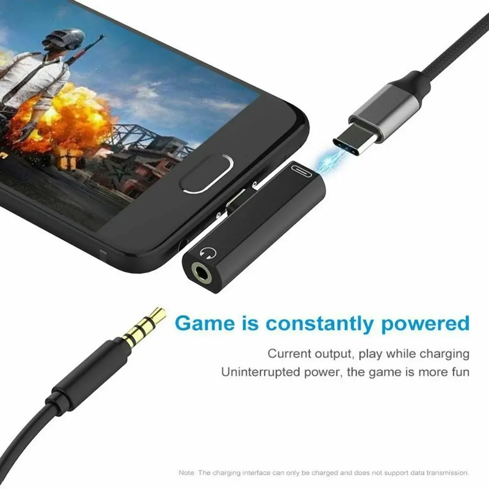 2in1 USB C Type-C to 3.5mm Headphone Jack AUX & Sync Data & Charge Cable Adapter