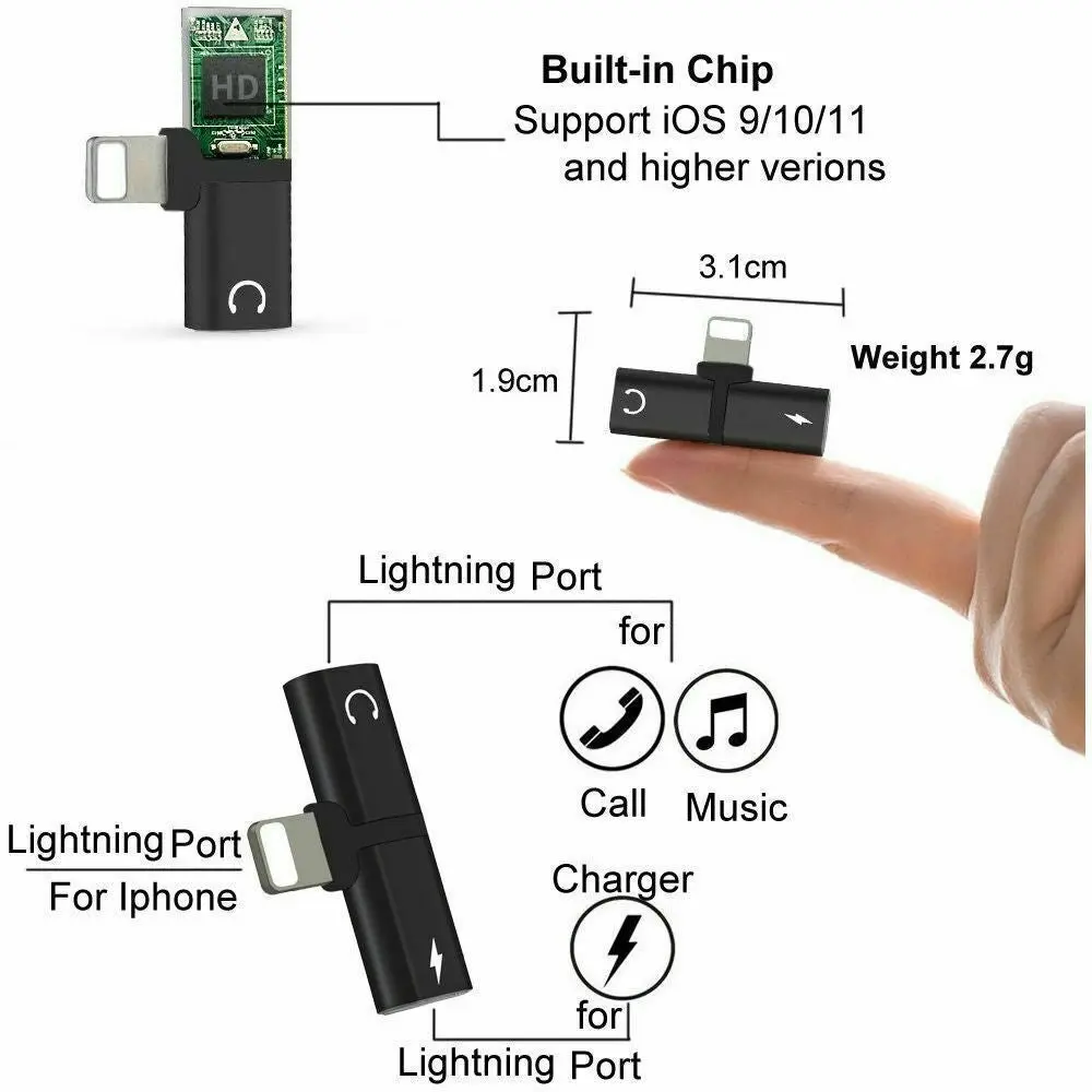 Dual Headphone Charger Splitter Adapter 2 in 1 iPhone 12 11 Pro Mini Max X XR 8