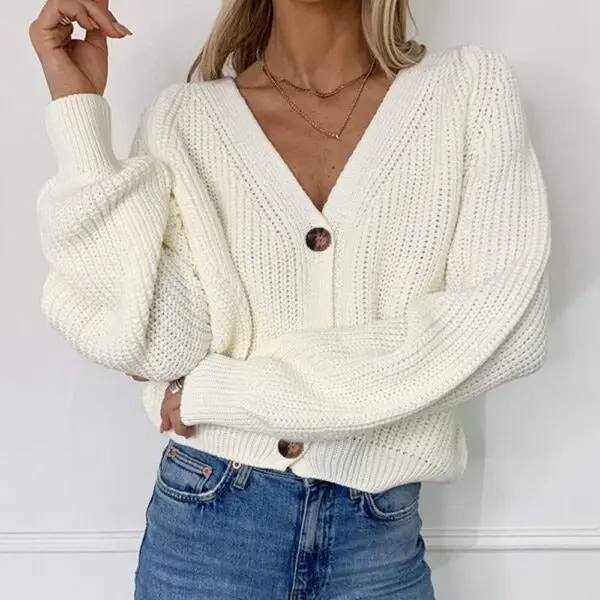 Women's Cropped Knit Button Cardigan - Cream