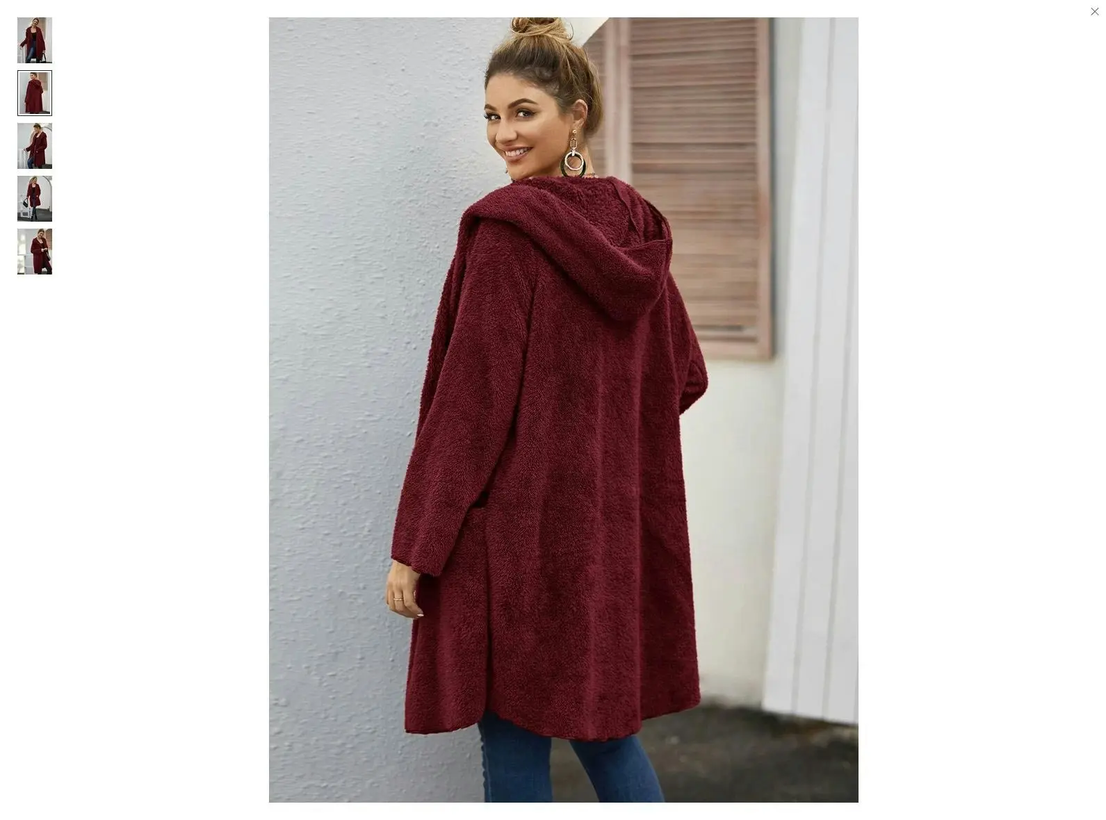 Women's Open Front Teddy Coat with Pockets - Wine