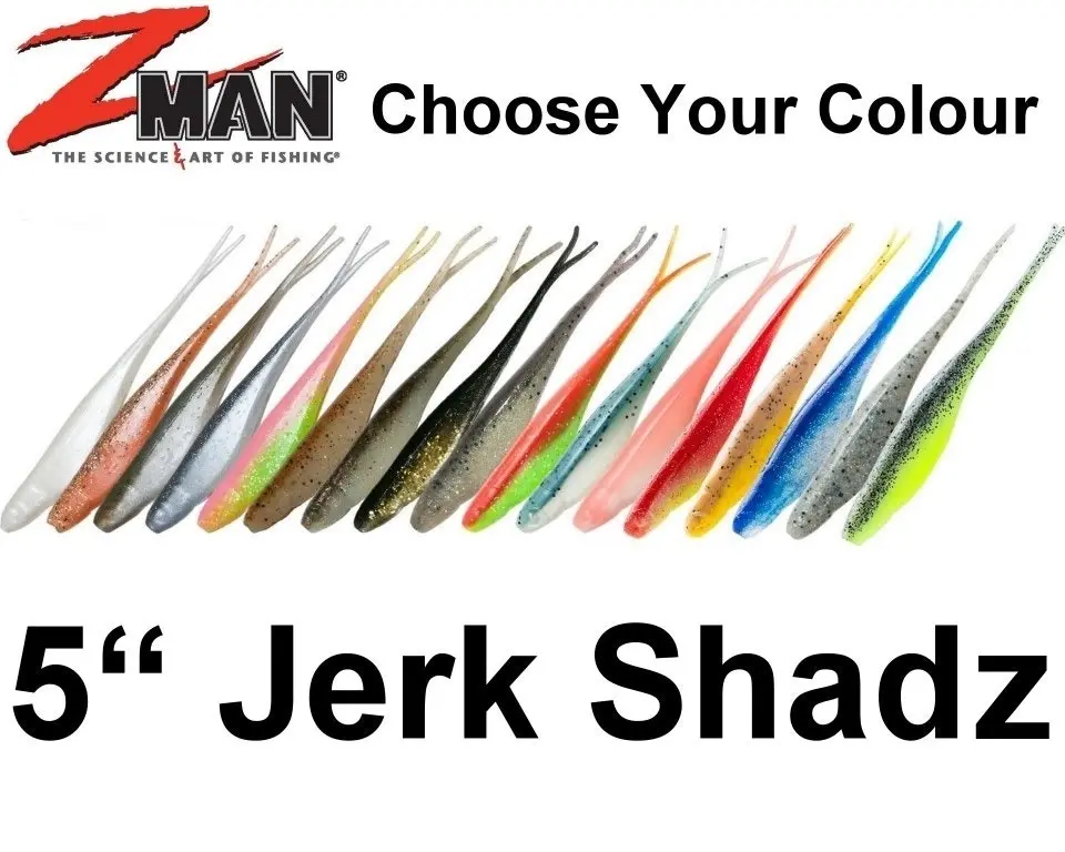 Zman 5 Inch Jerk Shadz - 5 Pack - Scented Z Man Soft Plastics Lures - Elaztech