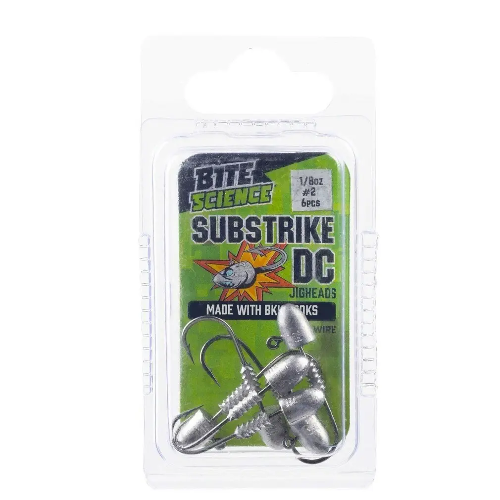 6 Pack of 1/8oz Size 2 Bite Science Substrike DC Jigheads with BKK Hooks