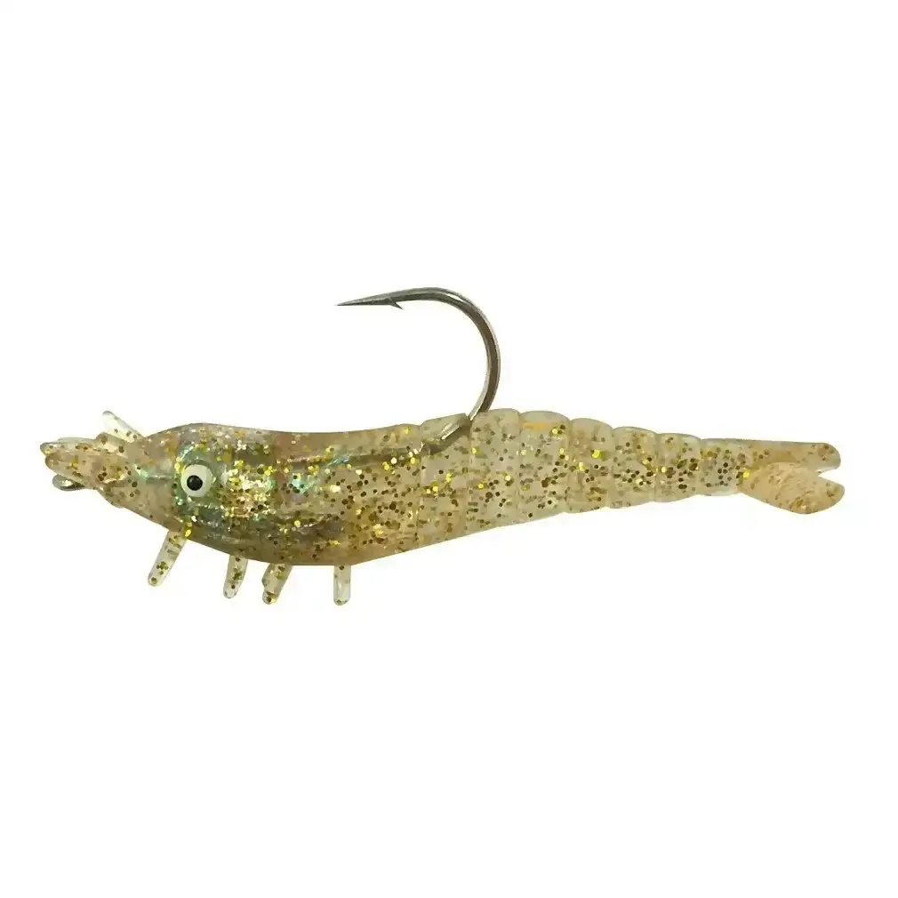 3 Pack of Rigged Jarvis Walker Scented Shrimp Soft Body Lures-Clear Gold/Glitter