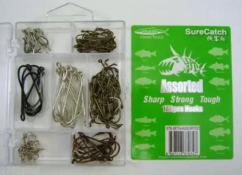 Surecatch 140 Piece Assorted Fishing Hook Pack in Tackle Box