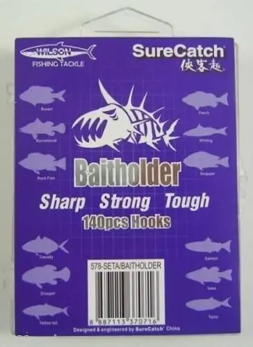 Surecatch 140 Piece Assorted Baitholder Fishing Hook Pack in Tackle Box