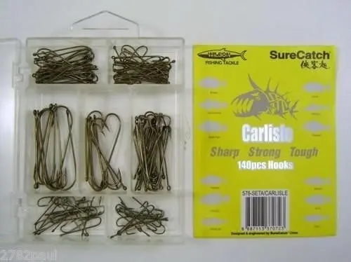 Surecatch 140 Piece Assorted Carlisle Fishing Hook Pack in Tackle Box