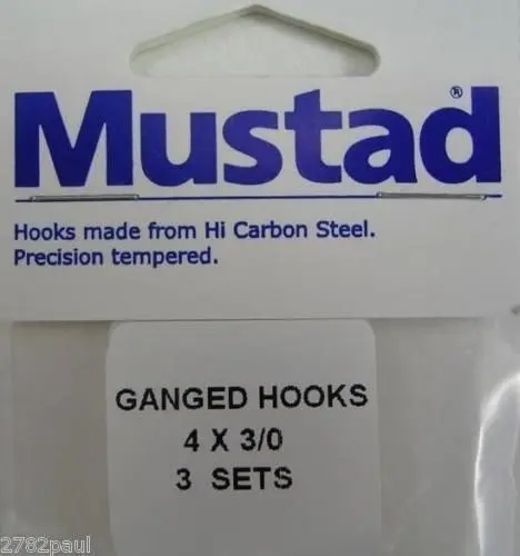 3 Sets Mustad Pre-Rigged Ganged Hooks 3/0 X 4 Hooks