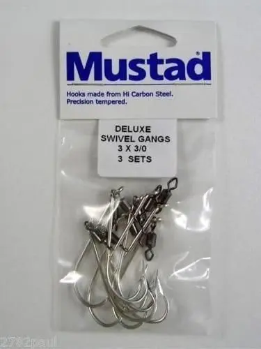 Mustad Pre-Rigged Deluxe Swivel Gang Hooks 3/0 X 3 Sets