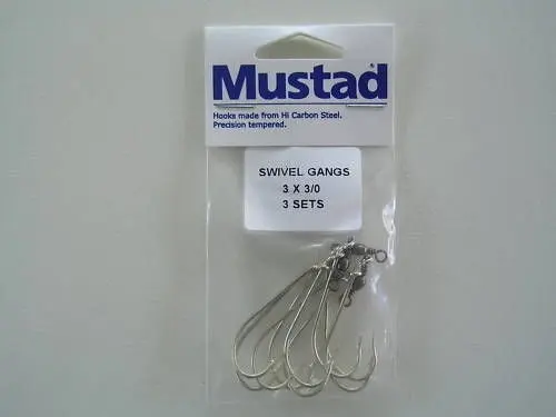 Mustad Pre-Rigged Swivel Gang Hooks 3/0 3 Hooks 3 Sets