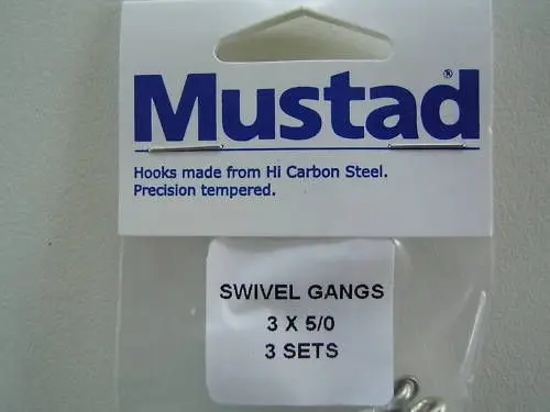 Mustad Pre-Rigged Swivel Gang Hooks 5/0 3 Hooks 3 Sets