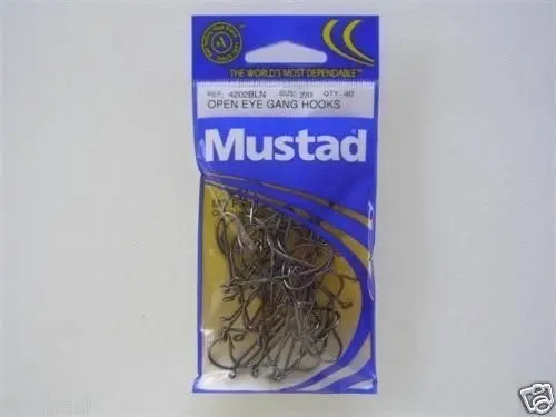 Size 2/0 Mustad 4202bln M.T Point Gang Hooks Chem Sharp Qty 40 Fishing Hooks