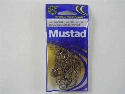 Size 3/0 Mustad 4202bln M.T Point Gang Hooks Chem Sharp Qty 33 Fishing Hooks