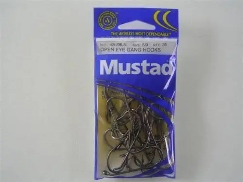 Size 5/0 Mustad 4202bln M.T Point Gang Hooks Chem Sharp Qty 26 Fishing Hooks