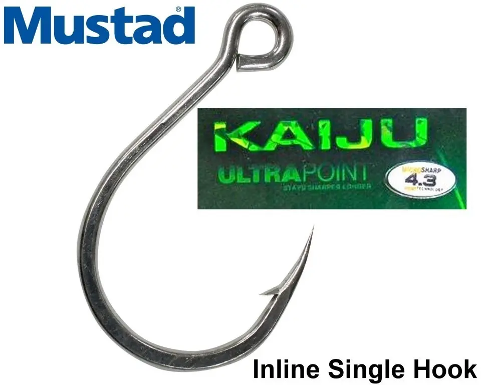 1 Packet of Mustad 10121NPDT Kaiju In-Line Single Fishing Hooks - 7x Strong Hook