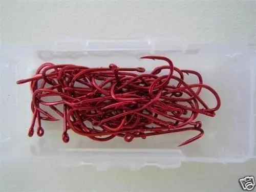 1 Box of Mustad 92668NPNR Red Baitholder Chemically Sharpened Fishing Hooks