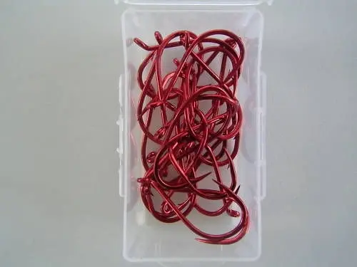 1 Box of Mustad 92554NPNR Big Red Chemically Sharpened Fishing Hooks