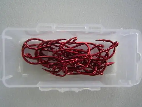 1 Box of Mustad 92554NPNR Big Red Chemically Sharpened Fishing Hooks