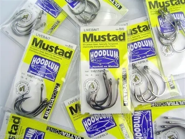 1 Packet of Mustad 10827NPBLN Hoodlum Live Bait 4x Strong Fishing Hooks