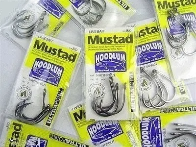 1 Packet of Mustad 10827NPBLN Hoodlum Live Bait 4x Strong Fishing Hooks