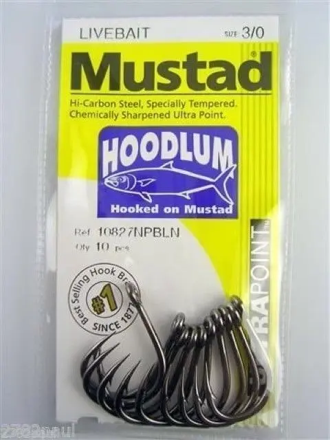 3 Packs of Mustad 10827NPBLN Hoodlum 4x Strong Chemically Sharp Fishing Hooks