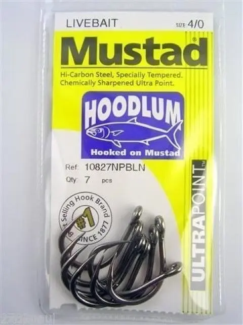 3 Packs of Mustad 10827NPBLN Hoodlum 4x Strong Chemically Sharp Fishing Hooks