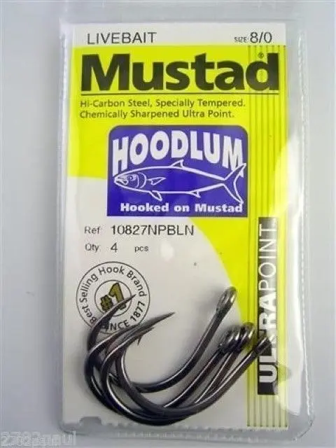 3 Packs of Mustad 10827NPBLN Hoodlum 4x Strong Chemically Sharp Fishing Hooks