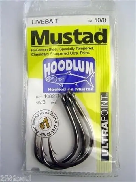 3 Packs of Mustad 10827NPBLN Hoodlum 4x Strong Chemically Sharp Fishing Hooks