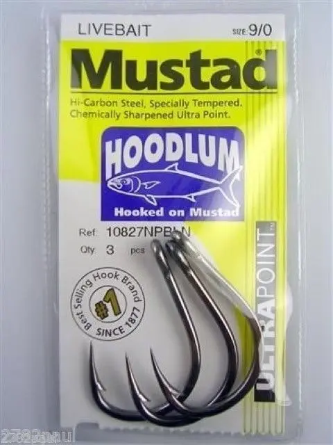 3 Packs of Mustad 10827NPBLN Hoodlum 4x Strong Chemically Sharp Fishing Hooks