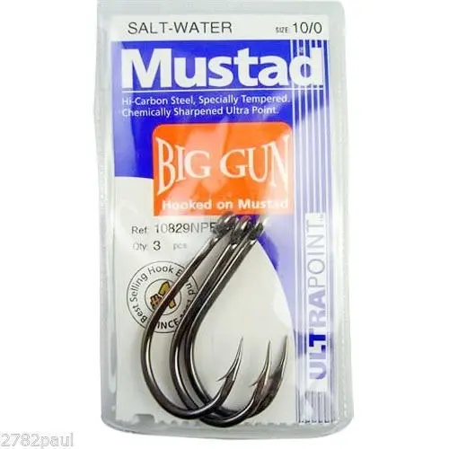 1 Packet of Mustad 10829NPBLN Big Gun Chemically Sharp Fishing Hooks