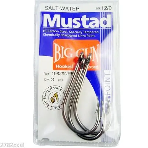 1 Packet of Mustad 10829NPBLN Big Gun Chemically Sharp Fishing Hooks