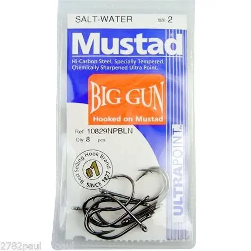 1 Packet of Mustad 10829NPBLN Big Gun Chemically Sharp Fishing Hooks