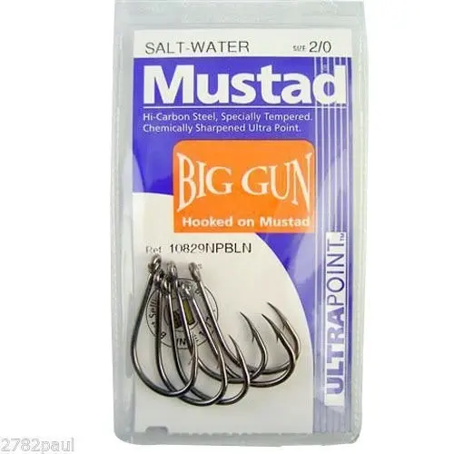 1 Packet of Mustad 10829NPBLN Big Gun Chemically Sharp Fishing Hooks