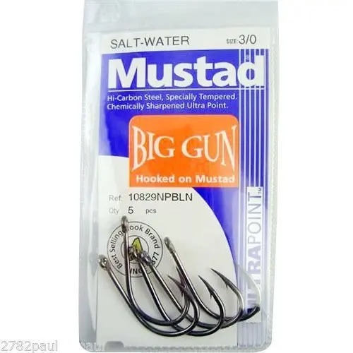 1 Packet of Mustad 10829NPBLN Big Gun Chemically Sharp Fishing Hooks