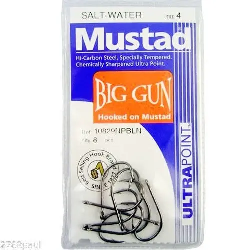 1 Packet of Mustad 10829NPBLN Big Gun Chemically Sharp Fishing Hooks