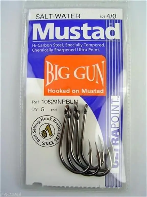 1 Packet of Mustad 10829NPBLN Big Gun Chemically Sharp Fishing Hooks