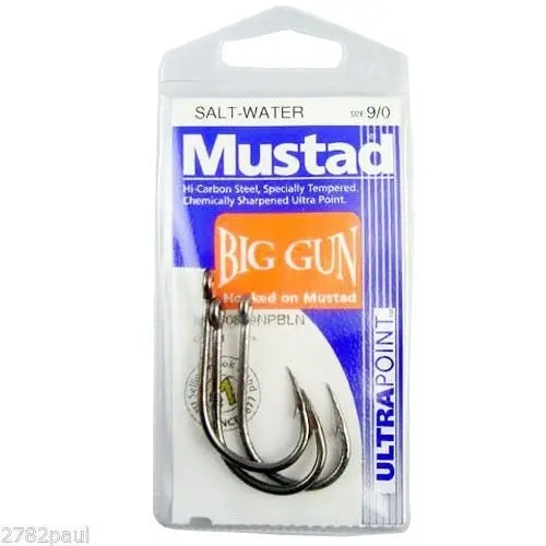 1 Packet of Mustad 10829NPBLN Big Gun Chemically Sharp Fishing Hooks