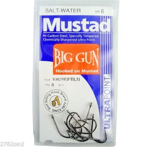 1 Packet of Mustad 10829NPBLN Big Gun Chemically Sharp Fishing Hooks