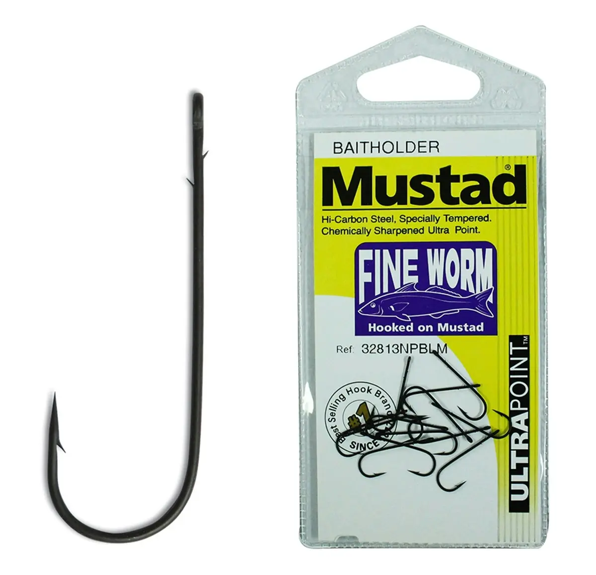 1 Packet of Mustad 32813NPBLM Fine Worm Chemically Sharp Fishing Hooks