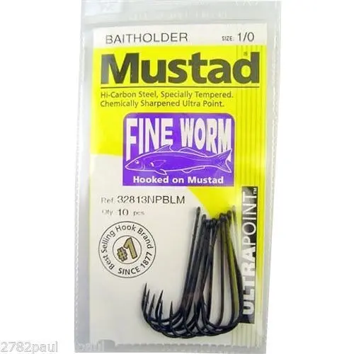 1 Packet of Mustad 32813NPBLM Fine Worm Chemically Sharp Fishing Hooks