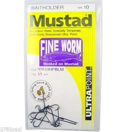 1 Packet of Mustad 32813NPBLM Fine Worm Chemically Sharp Fishing Hooks