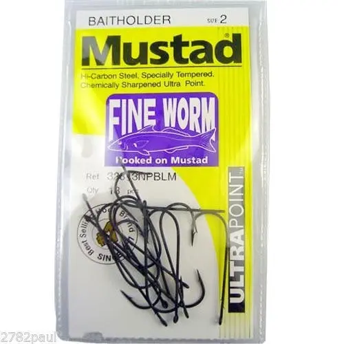 1 Packet of Mustad 32813NPBLM Fine Worm Chemically Sharp Fishing Hooks