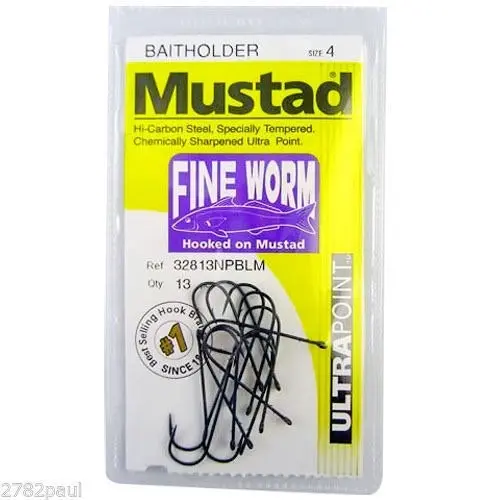 1 Packet of Mustad 32813NPBLM Fine Worm Chemically Sharp Fishing Hooks