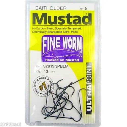 1 Packet of Mustad 32813NPBLM Fine Worm Chemically Sharp Fishing Hooks