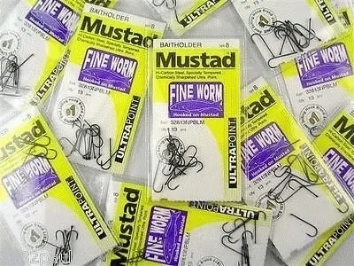 1 Packet of Mustad 32813NPBLM Fine Worm Chemically Sharp Fishing Hooks