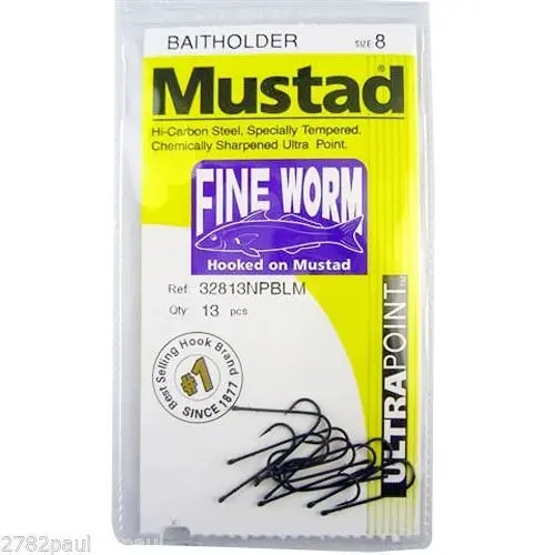 1 Packet of Mustad 32813NPBLM Fine Worm Chemically Sharp Fishing Hooks