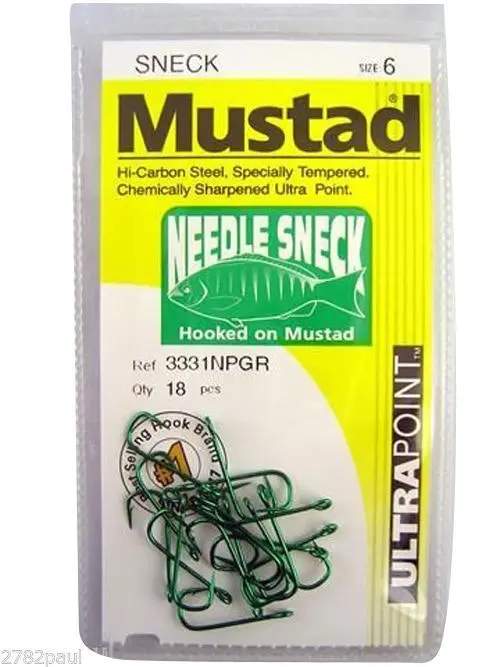 1 Packet of Mustad 3331NPGR Needle Sneck Weed Chemically Sharp Fishing Hooks