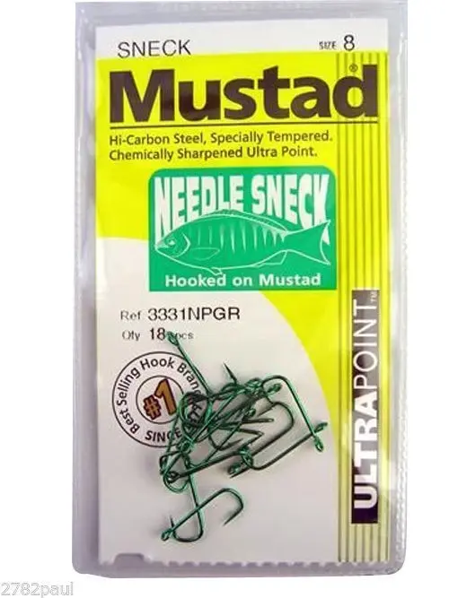 1 Packet of Mustad 3331NPGR Needle Sneck Weed Chemically Sharp Fishing Hooks