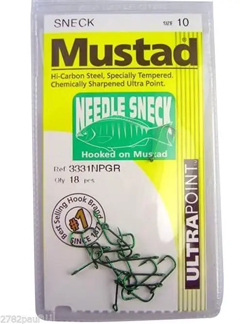 1 Packet of Mustad 3331NPGR Needle Sneck Weed Chemically Sharp Fishing Hooks