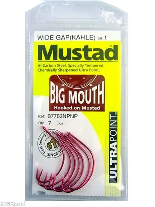 1 Packet of Mustad 37753NPNP Big Mouth  Chemically Sharp Fishing Hooks